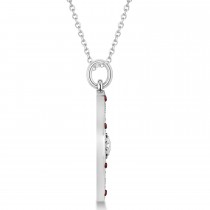 Compass Pendant Garnet & Diamond Accented 14k White Gold (0.19ct)