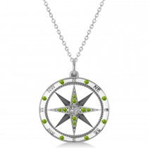 Compass Pendant Peridot & Diamond Accented 14k White Gold (0.19ct)