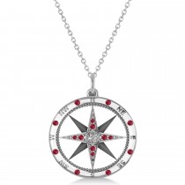 Compass Pendant Ruby & Diamond Accented 14k White Gold (0.19ct)