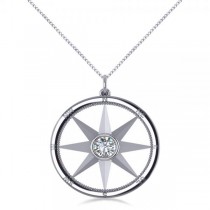 Diamond Nautical Compass Pendant Necklace 14k White Gold (0.66ct)