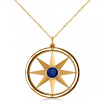 Blue Sapphire Compass Pendant Fashion Necklace 14k Yellow Gold (0.66ct)