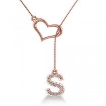 Heart & Diamond Initials Lariat Pendant Necklace 14k Rose Gold