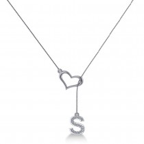 Heart & Diamond Initials Lariat Pendant Necklace 14k White Gold