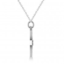 Nautical Compass Pendant Necklace Plain Metal 14k White Gold