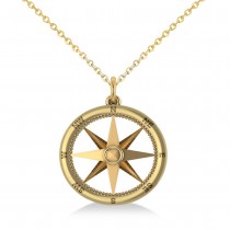 Nautical Compass Pendant Necklace Plain Metal 14k Yellow Gold