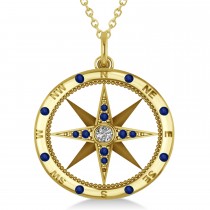 Compass Pendant For Men Blue Sapphire & Diamond Accented 18k Yellow Gold (0.38ct)
