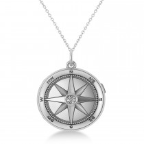 Diamond Compass Locket Necklace 14k White Gold (0.10ct)