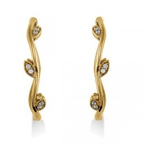 Diamond Accented Vine Leaf Loop Earrings 14k Yellow Gold (0.36ct)