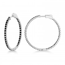 Stylish Large Round Black Diamond Hoop Earrings 14k White Gold (2.00ct)