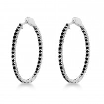 Stylish Large Round Black Diamond Hoop Earrings 14k White Gold (2.00ct)