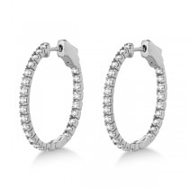 Stylish Small Round Diamond Hoop Earrings 14k White Gold (1.00ct)
