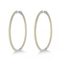 X-Large Yellow Canary Diamond Hoop Earrings 14k White Gold (3.00ct)