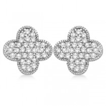Four Leaf Clover Diamond Stud Earrings 14k White Gold (0.75ct)