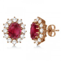 Oval Ruby Earrings with Diamonds 14k Rose Gold (7.10ctw)
