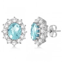 Oval Aquamarine & Diamond Accented Earrings 14k White Gold (7.10ctw)