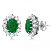 Oval Emerald and Diamond Earrings 14k White Gold (7.10ctw)