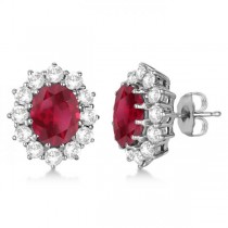 Oval Ruby and Diamond Earrings 14k White Gold (7.10ctw)