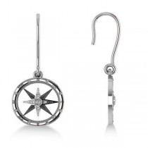 Diamond Nautical Dangle Compass Earrings 14k White Gold (0.16ct)