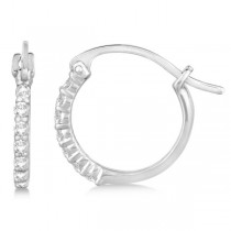 Genuine Diamond Petite Hoop Earrings Pave Set 14k White Gold 0.15ct