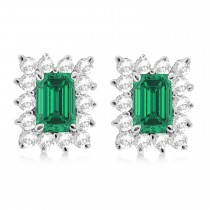 Emerald-Cut Emerald & Diamond Stud Earrings 14k White Gold (1.80ctw)