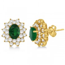 Diamond & Oval Cut Emerald Earrings 14k Yellow Gold (3.00ctw)