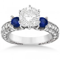 Blue Sapphire & Diamond 3-Stone Engagement Ring 14k White Gold 1.06ct