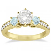 Three-Stone Aquamarine & Diamond Engagement Ring 14k Y. Gold (0.45ct)
