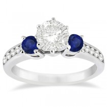 Three-Stone Sapphire & Diamond Engagement Ring 14k White Gold (0.60ct)