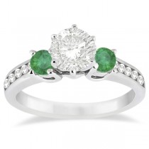 Three-Stone Emerald & Diamond Engagement Ring 14k White Gold (0.45ct)