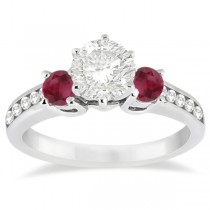Three-Stone Ruby & Diamond Engagement Ring 14k White Gold (0.60ct)