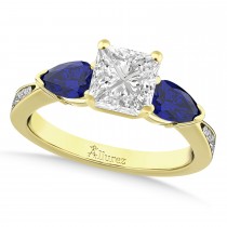 Princess Diamond & Pear Blue Sapphire Engagement Ring 14k Yellow Gold (1.79ct)
