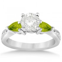 Diamond & Pear Peridot Engagement Ring 18k White Gold (0.79ct)