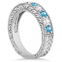 Antique Diamond & Blue Topaz Engagement Wedding Ring Band Platinum (1.40ct)
