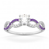 Infinity Diamond & Amethyst Engagement Ring in 14k White Gold (0.21ct)