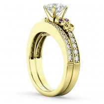 Butterfly Diamond & Amethyst Bridal Set 14k Yellow Gold (0.42ct)