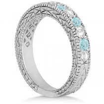 Antique Diamond & Aquamarine Wedding Ring Platinum (1.05ct)