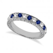 Antique Diamond & Blue Sapphire Wedding Ring Platinum (1.05ct)