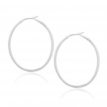 Diamond 42mm Oval Skinny Hoop Earrings 14K White Gold (0.48CT)