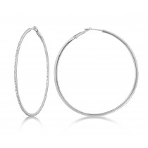 Diamond 53mm Round Skinny Hoop Earrings 14K White Gold (0.60CT)