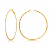 Diamond 53mm Round Skinny Hoop Earrings 14K Yellow Gold (0.60CT)
