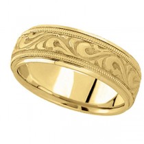 Antique Style Handmade Wedding Band in 18k Yellow Gold (7.5mm)