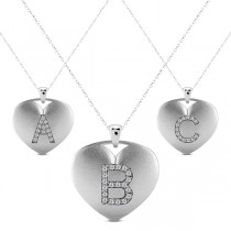 Heart-Shape Diamond Block Letter Initial Necklace in 14k White Gold