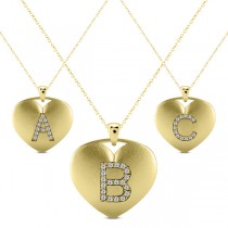 Heart-Shape Diamond Block Letter Initial Necklace in 14k Yellow Gold