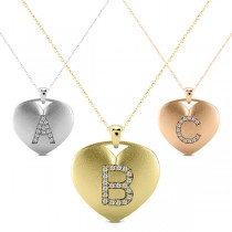 Heart-Shape Diamond Block Letter Initial Necklace in 14k Yellow Gold