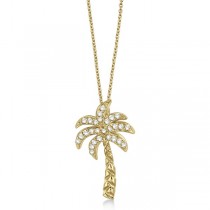 Palm Tree Shaped Diamond Pendant Necklace 14k Yellow Gold (0.25ct)