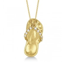 Flip Flop Shaped Diamond Pendant Necklace 14k Yellow Gold (0.15ct)