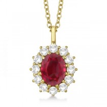 Oval Ruby and Diamond Pendant Necklace 14k Yellow Gold (3.60ctw)
