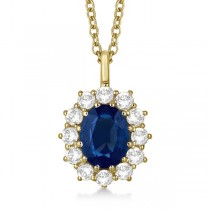 Oval Blue Sapphire & Diamond Pendant Necklace 14k Yellow Gold (3.60ctw)