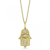 Diamond Hamsa Pendant Necklace 14k Yellow Gold (0.16ct)