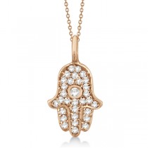 Diamond Hamsa Hand Pendant Necklace 14K Rose Gold (0.17ct)